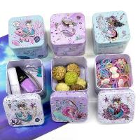 Cartoon Mermaid Storage Tin Box Square Jewelry Case Small Accessories Box Gifts for Girls Candy Box Storage Boxes