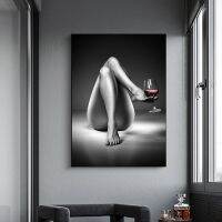 Modern Art Modern Woman Holding แก้วไวน์ตกแต่งผ้าใบพิมพ์โปสเตอร์-เหมาะสำหรับห้องนั่งเล่น Home Wall Decoration