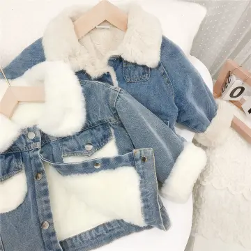 2022 rabbit fur lined denim jacket coat fashion denim fur warm