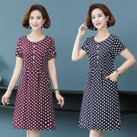 ?✘ Mothers dress summer short style wave point mothers sleeve 60 year old middle-aged and elderly womens silk is thin