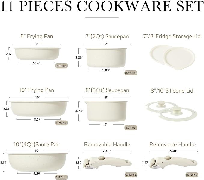 CAROTE 11pcs Pots and Pans Set Nonstick Cookware Set Detachable Handle  Induction Kitchen Cookware Sets Non Stick with Removable Handle RV Cookware  Set Oven Safe Auction