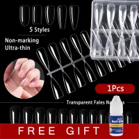 【Free Gift】myyeah 1 Piece Full Cover Extension Acrylic False Nail Tips 5 Styles Transparent French Fake Nail Tip Manicure Tool