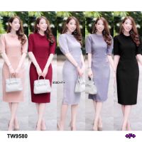 9580 Dress เดรส คอปีน แขนสั้น