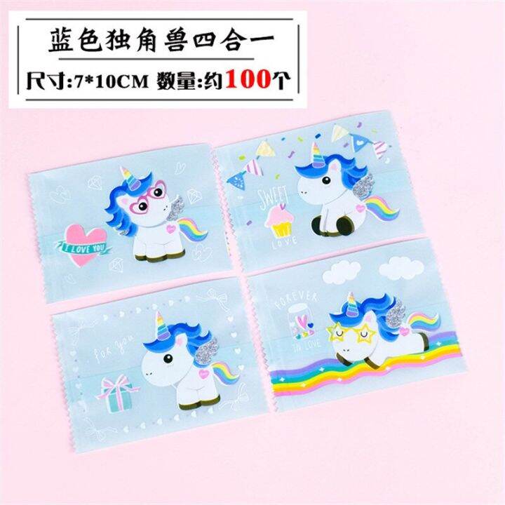 100-pcs-7x10cm-plastic-cartoon-unicorn-4-in-1-snowflake-pastry-packaging-baking-niuzha-biscuit-machine-sealing-bags