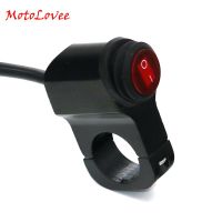 MotoLovee 7/8"Motorcycle CNC Aluminium Alloy Switches Waterproof 22mm Handlebar Headlight Switch and 3 Wires with Red Led LightAdhesives Tape