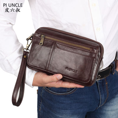 TOP☆PI UNCLE Brand Most Popular Genuine Leather Mens Clutch Bags Hand Caught Bag Fashion Women Shopping Large Wallet Cards Cell Phone Pouch Long Money Purse Male Large Capacity Office Bag For Documents Multifunctional Male Wrist Bags Soft Natural Cowhide