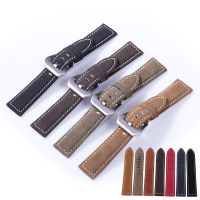 Matte Vintage Genuine Leather Watch Band 18mm 20mm 22mm 24mm Watch Strap Retro Bracelet Stainless Steel Buckle with Pins