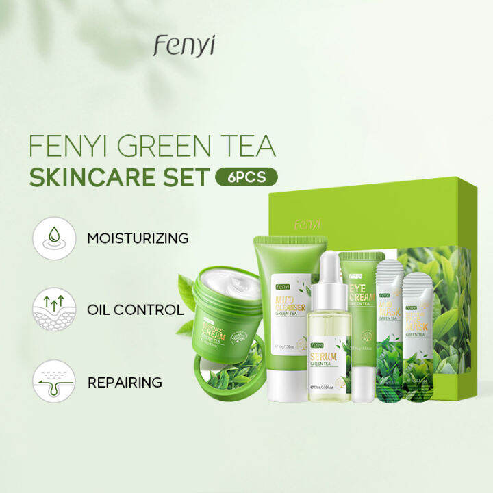 LAIKOU FENYI Green Tea Skincare Set 6 pieces Set Remove Acne Serum Cream Remove Dark Circles Eye