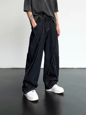 【CC】♚✟  Hip Hop Distressed Jeans Pants Men Ripped Patchwork Denim Trousers Male Oversize Loose Streetwear 5XL