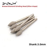 (Rui baoG)1PCS 3MM Shank Brazed Diamond Grinding Head Olive Shape Burrs Carving Peeling Bits สำหรับหยกหินแก้วโลหะเซรามิค Mill