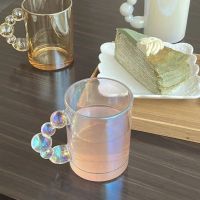 hotx【DT】 350ml Handle Colorful Transparent Glass Cup Heat-resistant Reusable Dessert Wedding