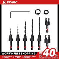 EZARC 10/7PCS Wood Countersink Drill Bit Set  Tapered Countersink Bit with 1/4" Hex Shank  Wood Plug Cutters and Stop collars Drills Drivers