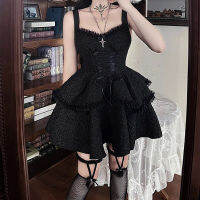 Gothic DressGoth 2023ใหม่ชุดสั้น Dark Gothic สไตล์ Slim อารมณ์สีดำ Halter Pure Desire ชุด Femath ชุด