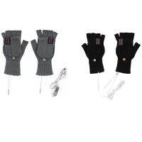 USB Electric Heated Gloves 2-Side Heating Convertible Fingerless Glove Mittens Adjustable Cycling Skiing Gloves