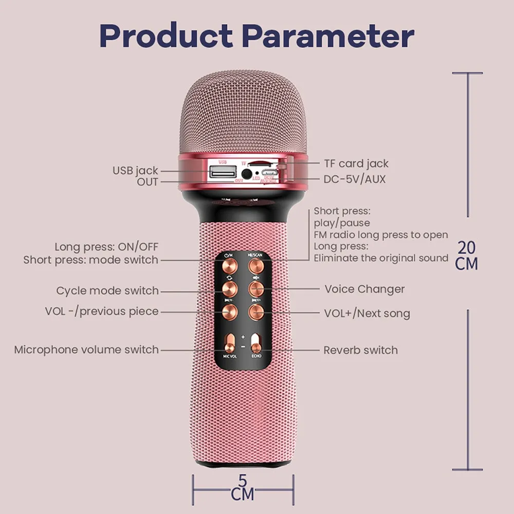 WSTER Bluetooth Microphone avec Haut-parleur HiFi WS-898-14