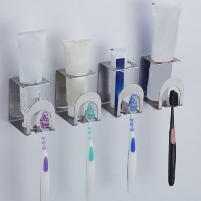 Toothbrush Holder Wall Bathroom Tooth Brush Toothpaste Rack Self Adhesive Punch Free Stainless Steel Stand Drying Organizer