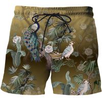 2023 3D Flower, bird and plant illustration Shorts Summer New Quick Dry Beach Swimming Shorts Men Hip Hop Short Pants Beach