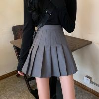 Gray Pleated Skirt Suit Skirt For Women 2023 New Spring Thin High Waist A- Line Jk Miniskirt And Divided Skirt