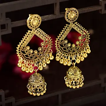 1 Gram Gold Fancy Mangalsutra Oxidised Gold Earrings German Silver Earrings  & Studs Bali Round Pendants