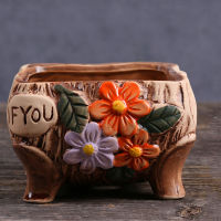 Korean Ins Handmade Floret Embossed Succulent Flower Pot Creative Vintage Ceramic Plant Potted Plants Home Balcony Garden