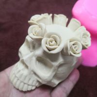 Flower Skull Candle Holder Epoxy Resin Mold Candlestick Casting Silicone Mould