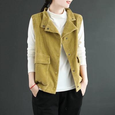 WhiteTime Double Corduroy Cardigan Waistcoat Vest Lapel Velvet Blouse Retro 301T0180