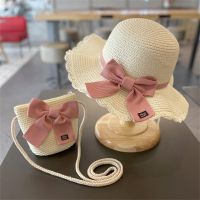 Kids Girl Straw Hat Shoulder Bags Outdoor Beach Hat Cute Bow Summer Party Children Straw Hat Casual Girls Sunshade Hat and Bag