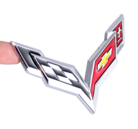 โลโก้ เชฟโรเลต คอลเว็ต งานโลหะ Chevrolet Corvette C7 ZR1 Stingray 3D Silver Metal Emblem Badge Car Emblem