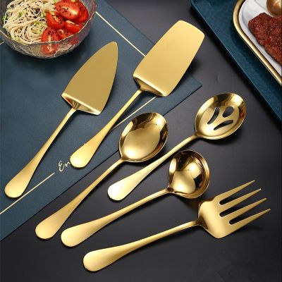 Gold Stainless Steel Western Serving Tableware Fork Spoon Shovel Set Portable Cutlery Dinnerware for Steak Kitchen Utensils