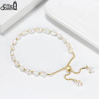 EFFIE QUEEN 925 Sterling Silver Natural Baroque Pearl celet 14K Gold Adjustable Chain Link celets for Women Jewelry GPB09