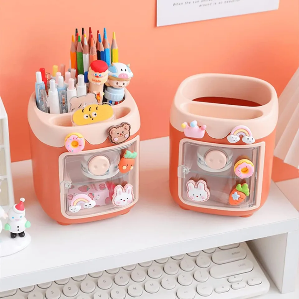 Cute Pen Holder Pencil Cup, Multifunctional Container Huge Capability Stationery  Organizer Home School Office Desktop storage