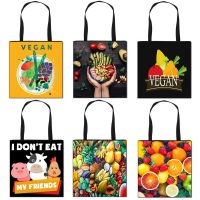 Vegetarianism Fruit Casual Totes Women Handbag Vegan Shopping Bags Ladies Canvas Shoulder Bags Teenager Girls Travel Bag