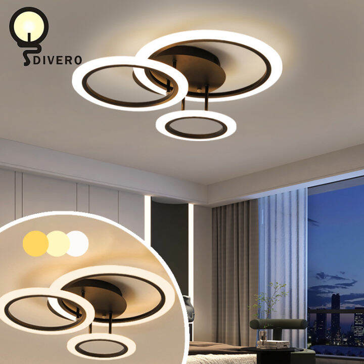 Ceiling light Nordic modern 3 head round metal chandelier tricolor LED ...