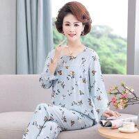 Middle-aged and old female in 2021 the new long sleeve pajamas summer big yards leisurewear mother cotton poplin two-piece during the spring and autumn 2022