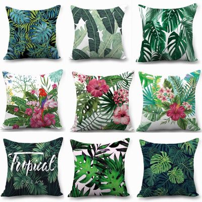 Floral Tropical Plant Leaves Pillowcase Cushion Cover Home Decor Rainforest Green Leaves Plants Throw Sofa Cushion Cover