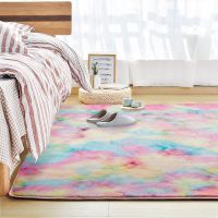 Rainbow Gradient Tie-dye Carpet Softly Short Hair High Dense Bedroom Girls Children Room Bedside Mat Pink Colorful Area Rugs