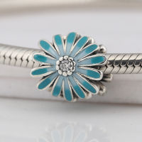 Authentic S925 Bead DIY Jewelry Blue Daisy Flower Charm fit Lady Bracelet Bangle