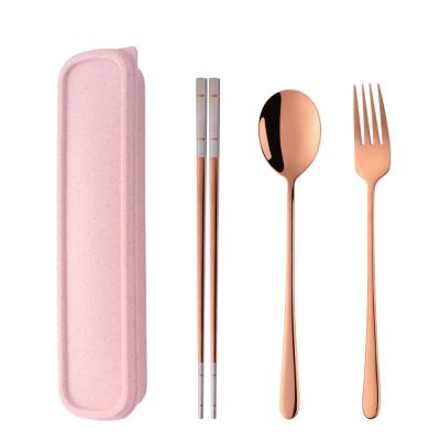 4pcs Stainless Steel Chopsticks Spoon Tableware Set Portable Gift Box For Kids School Travel Picnic Kitchen Cutlery Dinner Set Flatware Sets