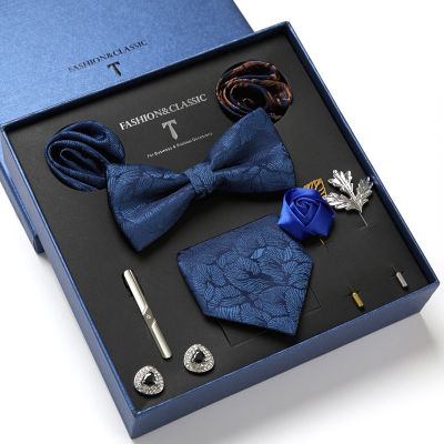 100 Silk Handmade 7.5cm Wide Tie Sets Blackbluered Mens Neck Tie Hankerchiefs &amp;Cufflinks&amp;Tie Clip With Pin In Box