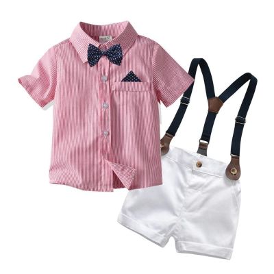 [COD] Childrens summer boy British style bow tie dress suit baby overalls tide