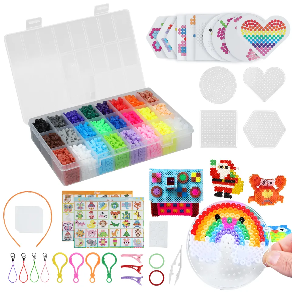Ready Stock】24 Colors Fuse Beads Set, 6300 Fuse Beads with Fuse Bead  Plates, Bead Set in Organizer Box for Birthday Christmas Gift Children DIY  (5mm)