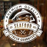 Seafood Sign Banner Fresh Guarnted Wall Sticker Vinyl Interior Restaurant Dining Room Decor Window Decals Market Fish Shop 3619