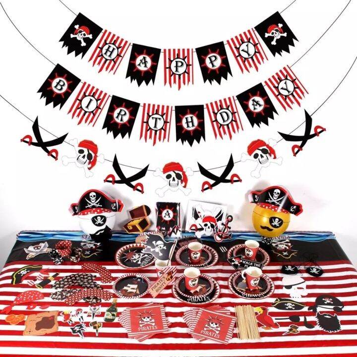 pirate-theme-party-disposable-tableware-birthday-party-decorations-kids-party-supplies-napkins-paper-plates-birthday-decoration