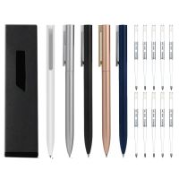 ปากกาปากกาเจลโลหะสีขาวหมุนได้0.5มม. เติมได้พร้อมปากกาหมึกสีดำ Mi ปากกาลูกลื่นเครื่องเขียนปากกาโรงเรียนเย็น5สี
