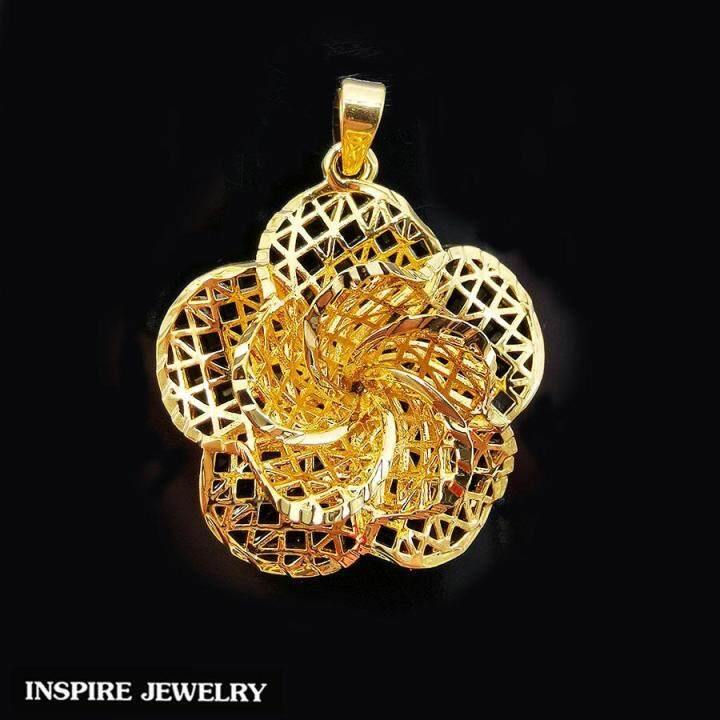 inspire-jewelry-จี้ทองรูปดอกไม้-หุ้มทองแท้-24k-หรู-ขนาด-3-x-3-cm-พร้อมถุงกำมะหยี่