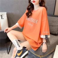 COD DDDDDGSDDD Womens Short Sleeve Cotton T-shirt Female Loose Large Letter Top Oversized Tee Fake Two Piece