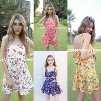 P8457  เดรสสั้น สายเดี่ยว ผูกหลัง ลายกราฟฟิก  Short dress, one-shoulder, tied back, graphic print