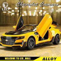 LEO 1:32 Bumblebee Camaro,รถโมเดลอัลลอย,4 ประตูเปิด,เสียงและแสงเอฟเฟค,ของเล่นสำหรับเด็กผู้ชาย,ยานพาหนะหล่อ,รถของเล่น,หม้อแปลง,เชฟโรเลต