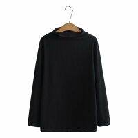 【มีไซส์ใหญ่】Plus Size XL-4XL Long Sleeved High Collar Slim Plain T-shirt Women Spring Autumn Casual Tshirts Large Size Vintage Simple Tops