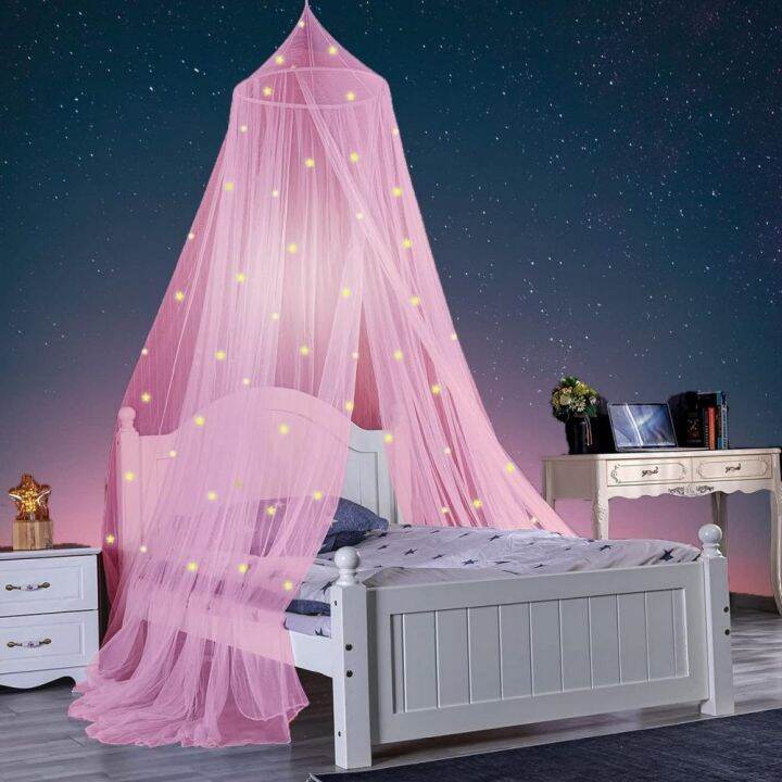 lz-1-set-convenient-bed-canopy-polyester-bedcover-curtain-glow-in-the-dark-protection-summer-girls-stars-bed-net-canopy